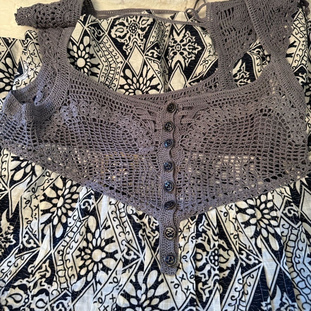 Free People 2 piece Sundress Silk Slip. Crochet top and back. Size 8. Blue Lace - Picture 13 of 14